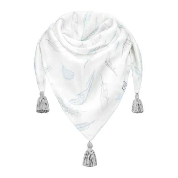 Halstuch mit Tasseln Federn blau grau