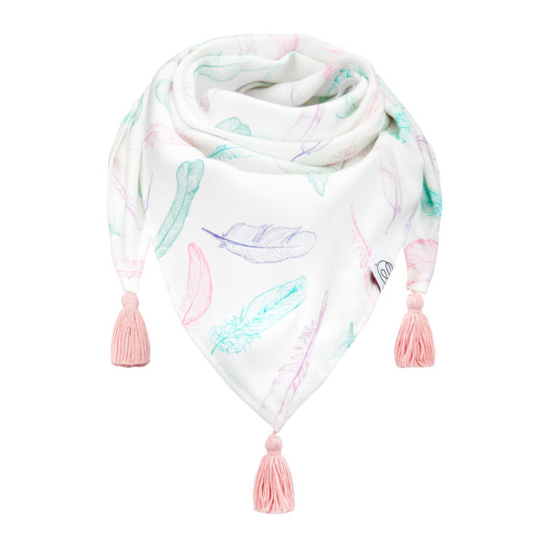 Helstuch mit Tasseln Federn rosa türkis