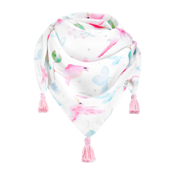 Halstuch mit Tasseln Vögel rosa
