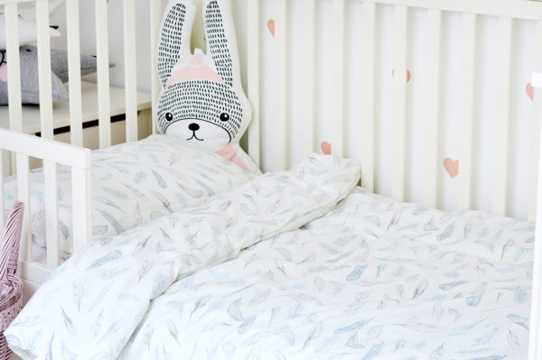 Babybettwäsche Federn blau grau - Image 3