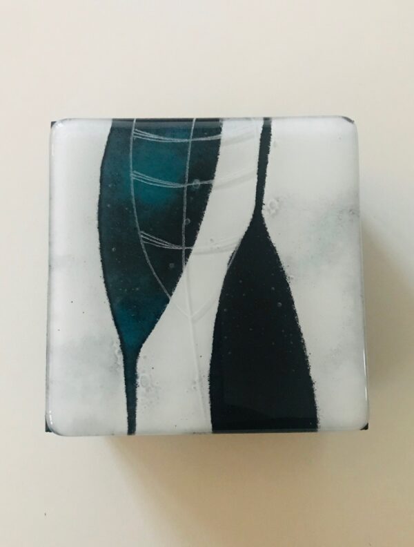 Bijouteriebox & Geschenkbox Blatt türkis auf weiss