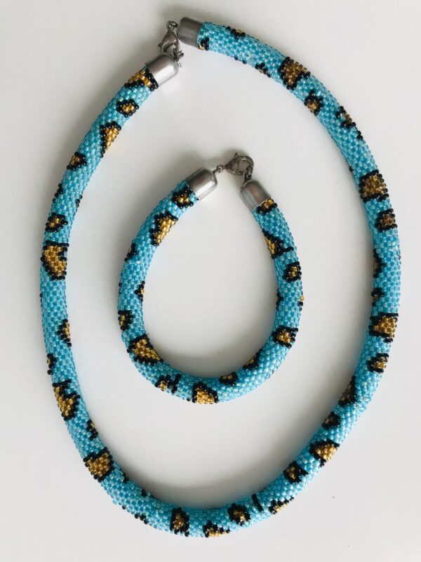 Halsband und Armband Set Panther Perlen