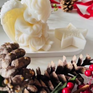 Grosser Weihnachtsengel mit besticktem Stern auf Gipsteller